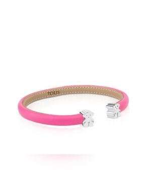 NWOT TOUS Sweet Dolls Sterling Silver And Pink Leather Bangle